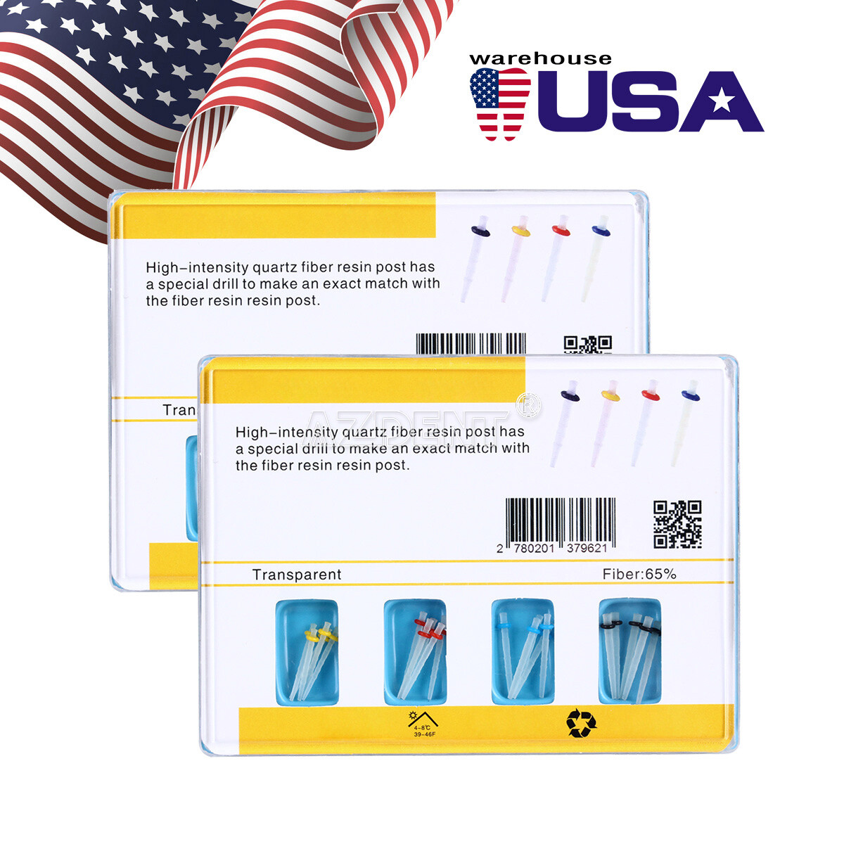 US Dental AAA Fiber Posts Resin High-intensity Screw Thread Glass & 4 Drills