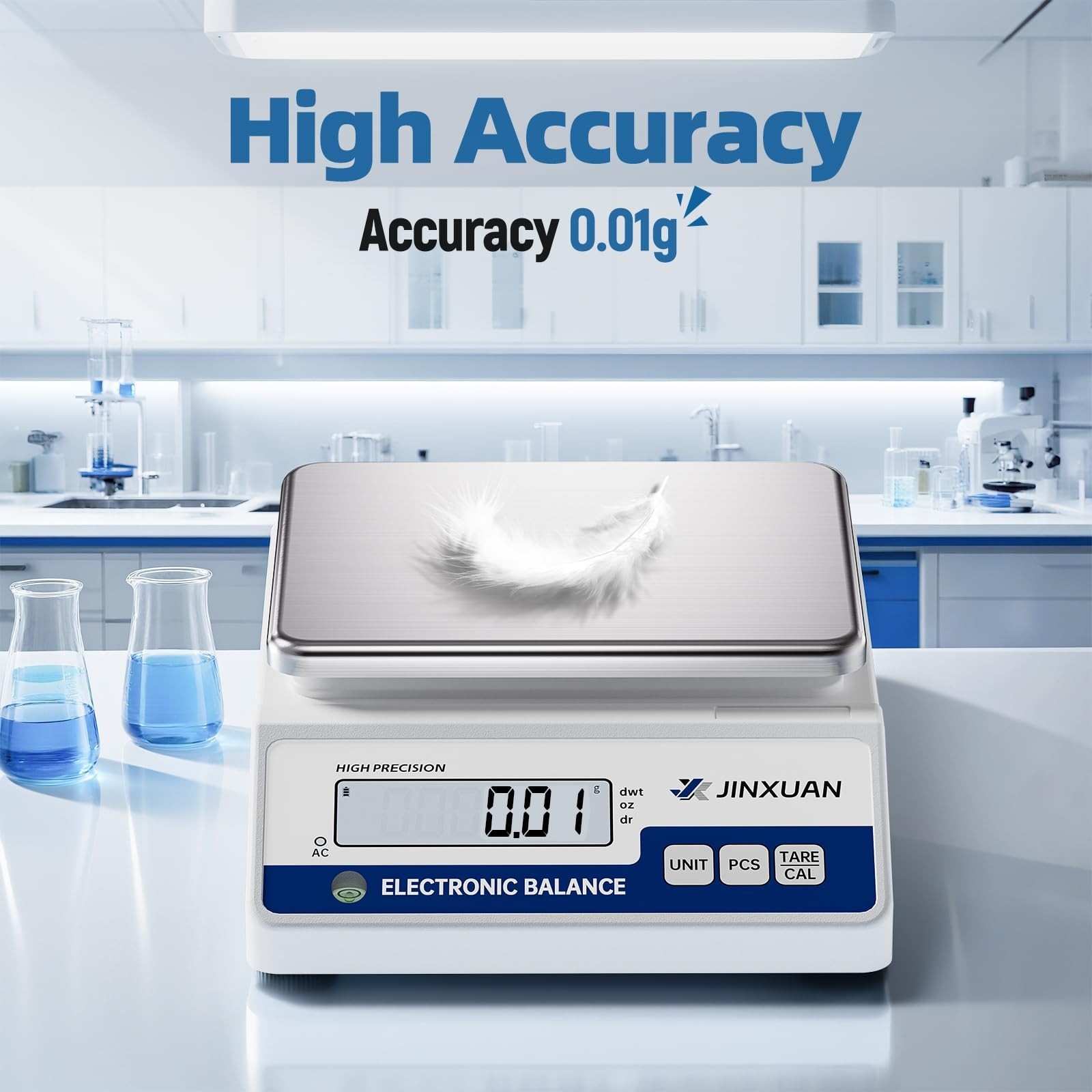 High Precision Digital Lab Scale 5000g, 0.01g Accuracy, LCD Display, 7 Units for