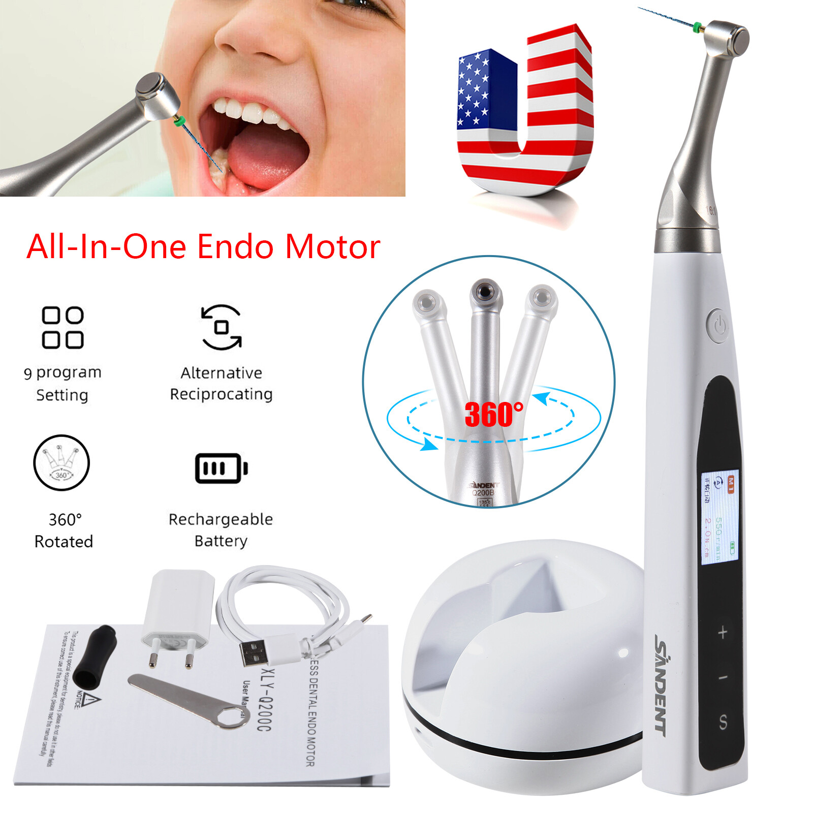 2 in 1 Wireless Dental Endo Motor Reciprocating with Built in Apex Locator LED