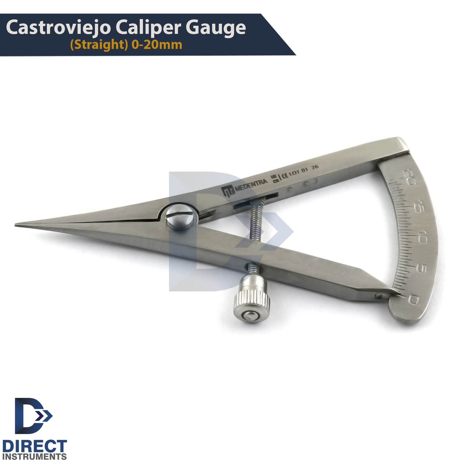 Castroviejo Caliper Gauge Straight 0-20mm Dental Surgical Implant Measuring Tool