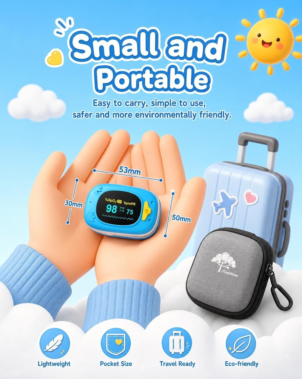 fingertip Pulse Oximeter with Small Finger Clip, SpO2 Blood Oxygen Monitor wi…