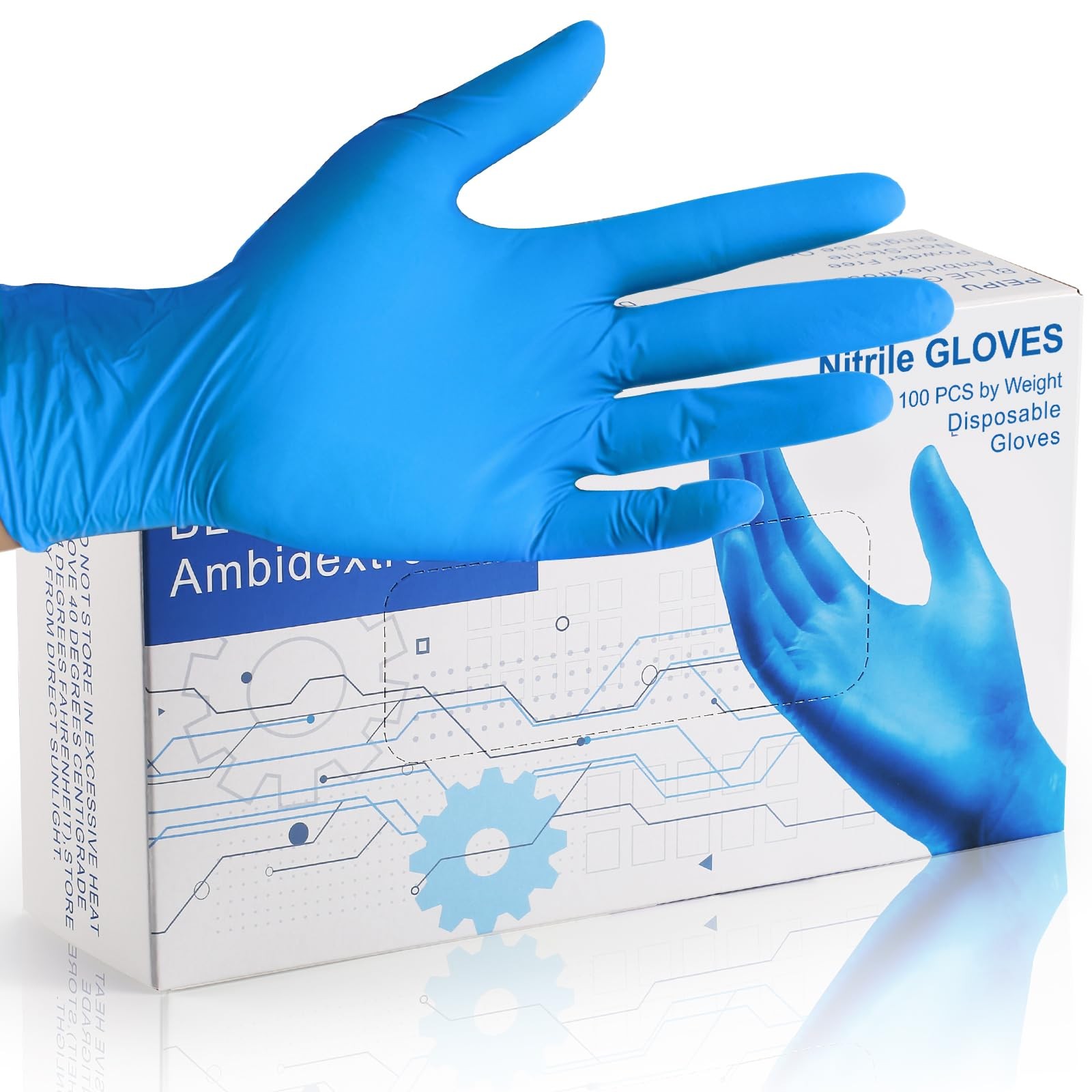 PEIPU Nitrile Disposable Gloves Large 100 Pack Powder Free Latex Free 4Mil