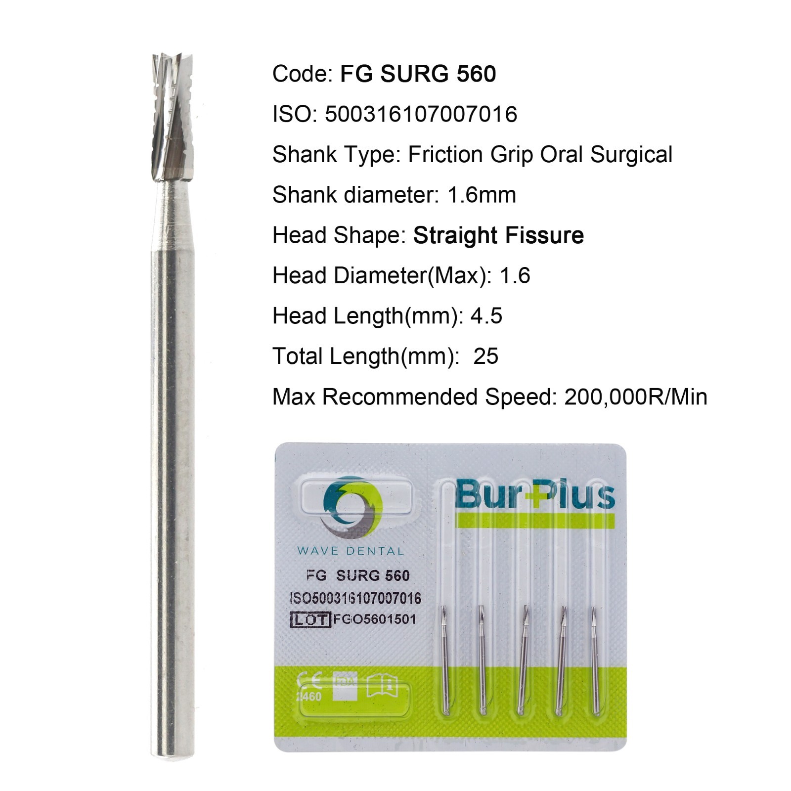 Wave Dental Carbide Burs 25mm Surgical FG SURG 557 557L Friction Grip FG 19mm