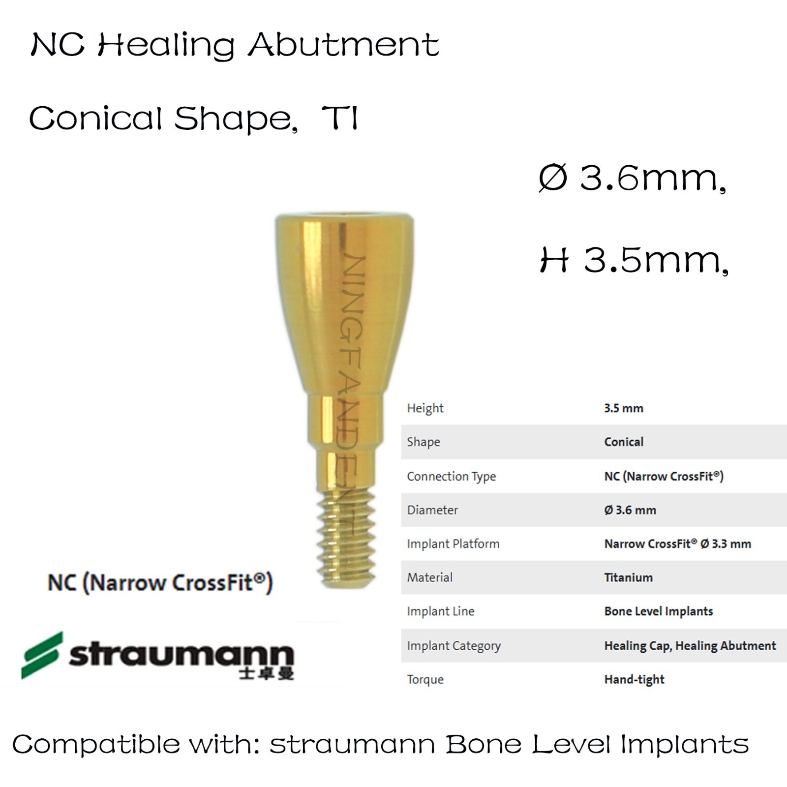 Healing Cap Abutment NC ITI Straumann BL/BLT Fits 2.0/3.5/5.0/7.0/8.0mm H Ø3.6 D