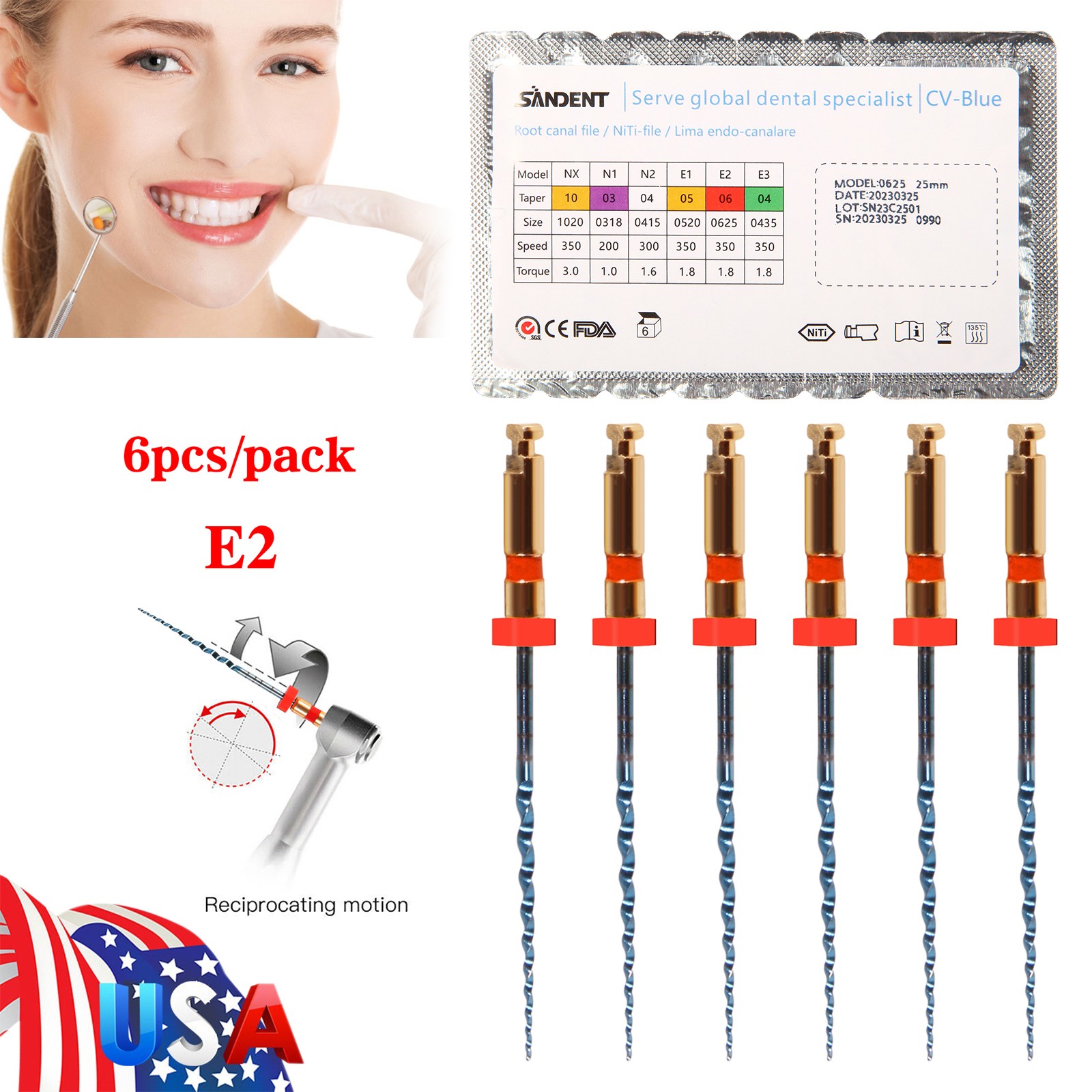 6X Dental Endodontic Rotary Files Endo Root Canal File X-Pro Taper Files 25mm E2