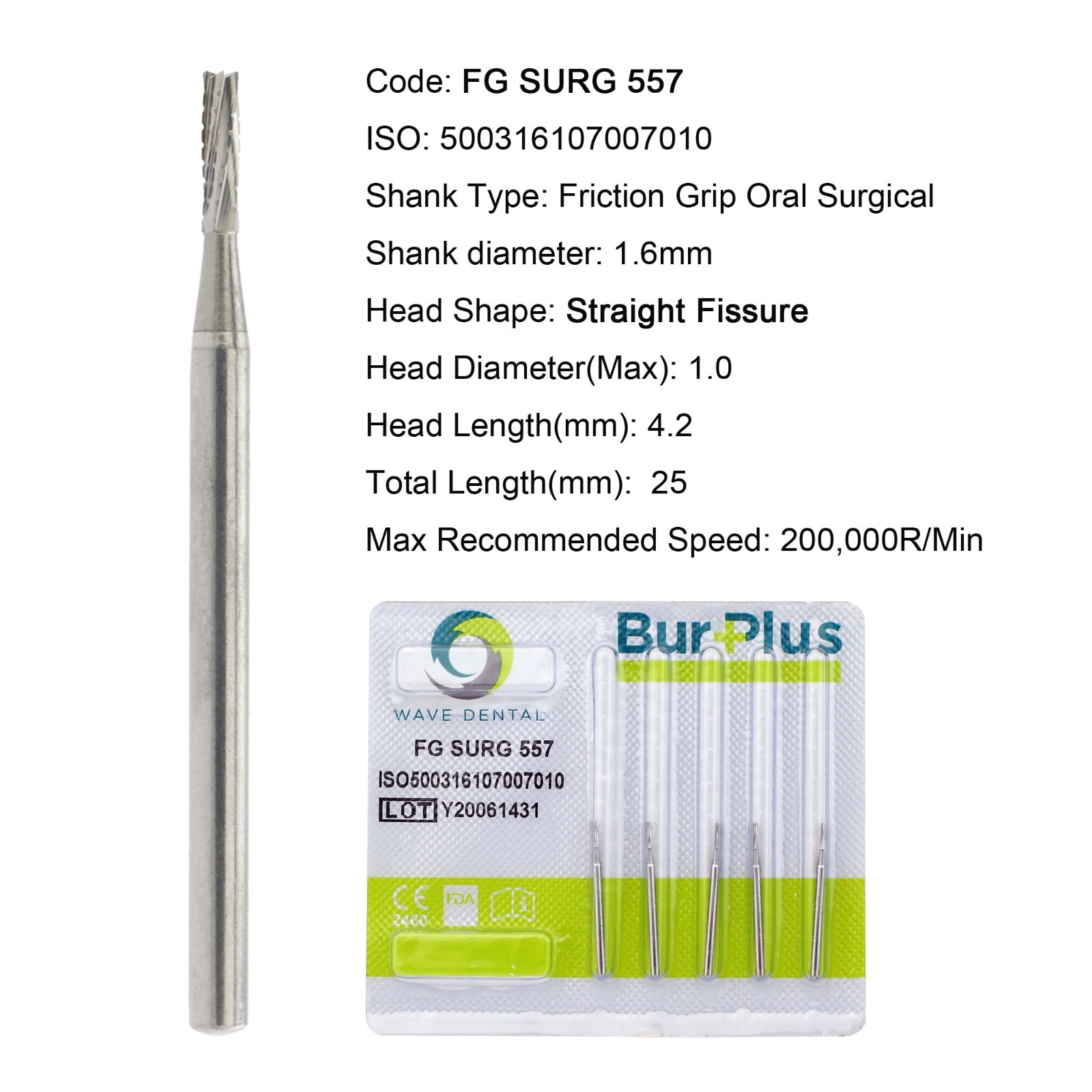 Wave Dental Carbide Burs 25mm Surgical FG SURG 557 557L Friction Grip FG 19mm