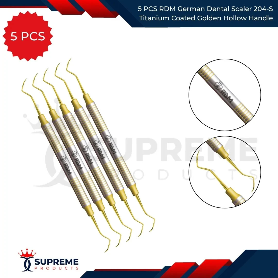 5 PCS RDM German Dental Scaler 204-S Titanium Coated Golden Hollow Handle