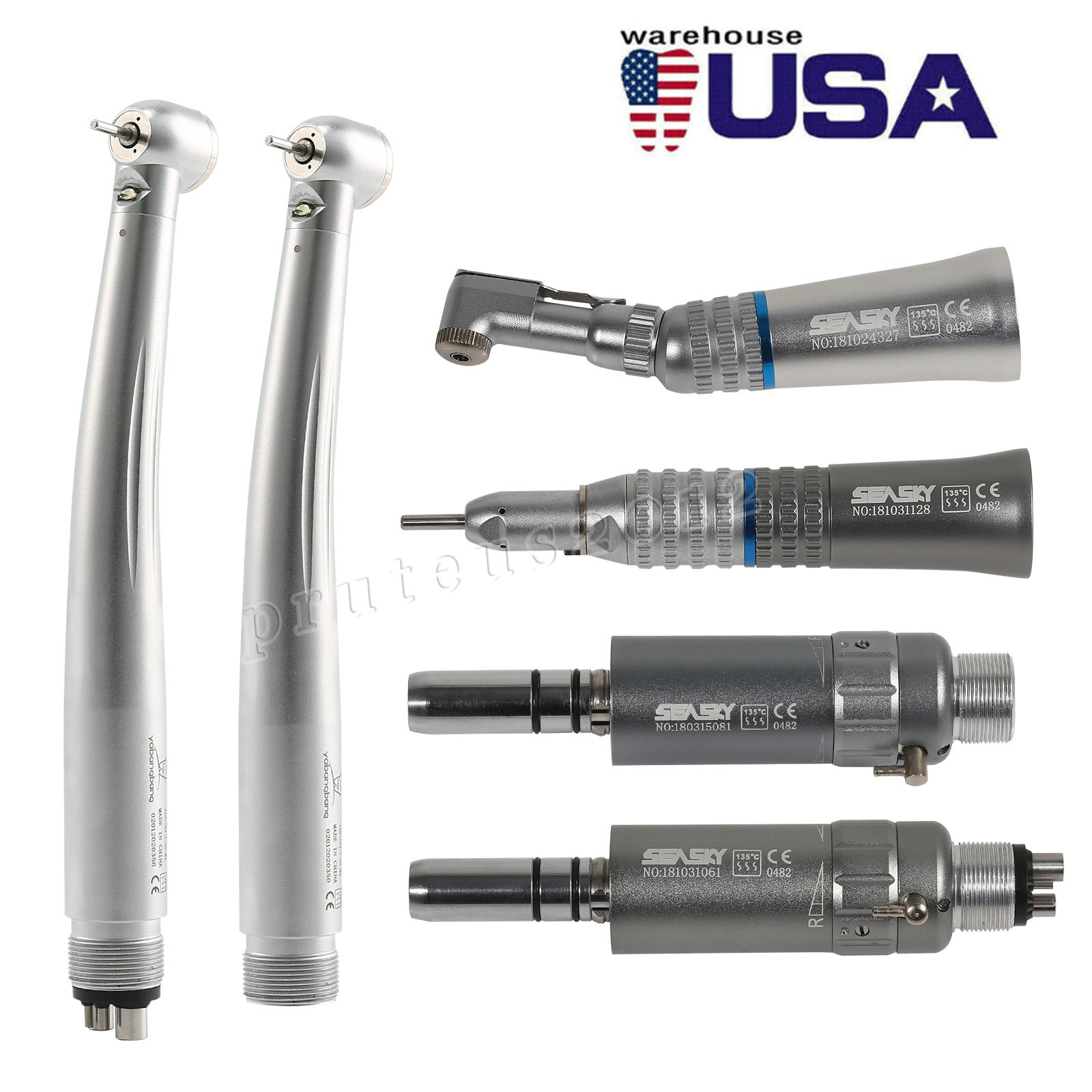 Dental LED High Low Speed Handpiece Push Button 2/4Hole Kit E-Type CE
