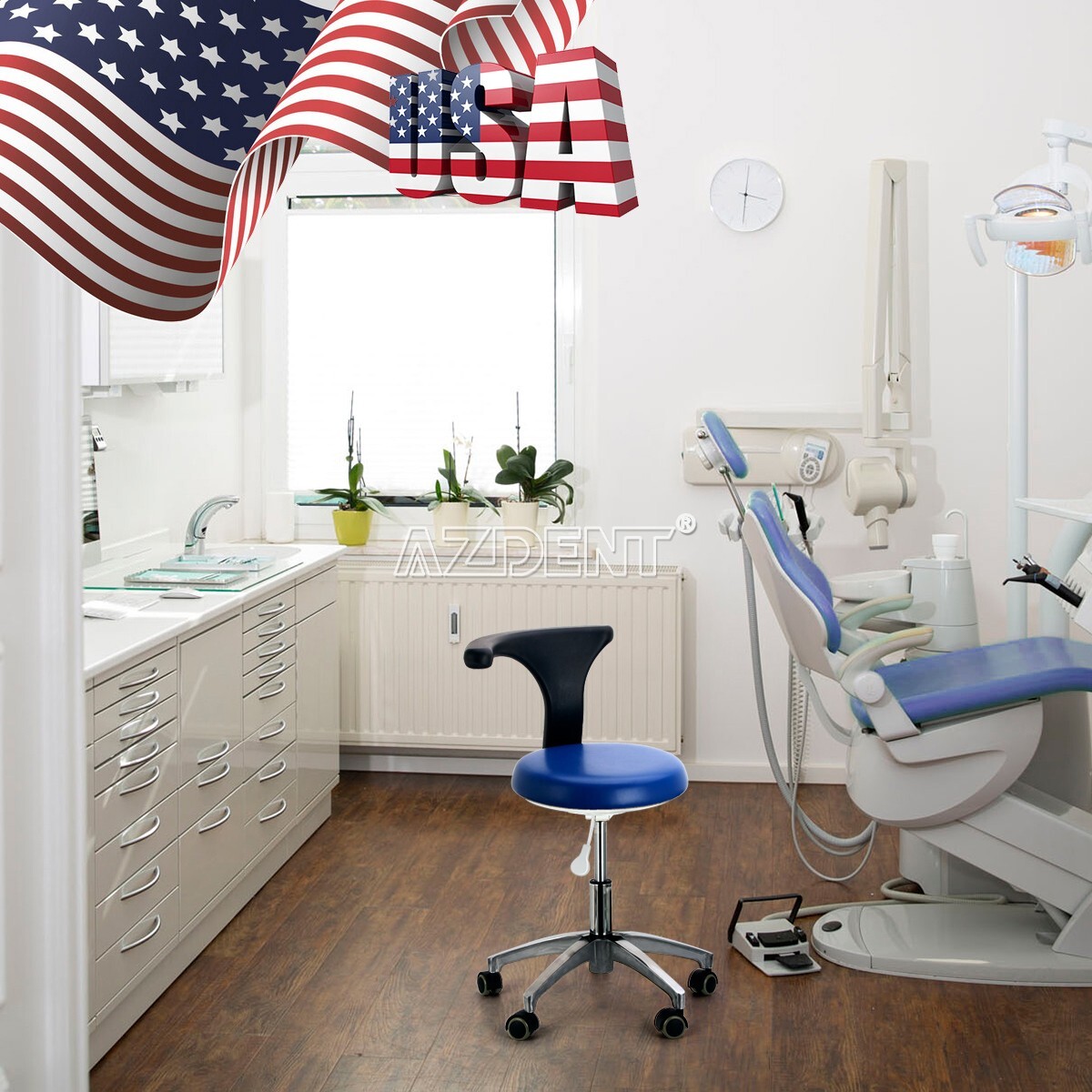 PU Leather Dental Adjustable Stool Dentist Doctor Chair Office Rolling Stool UPS