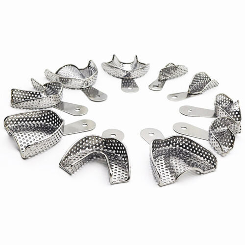 10Pcs Dental Autoclavable Metal Impression Trays Stainless Steel Upper + Lower