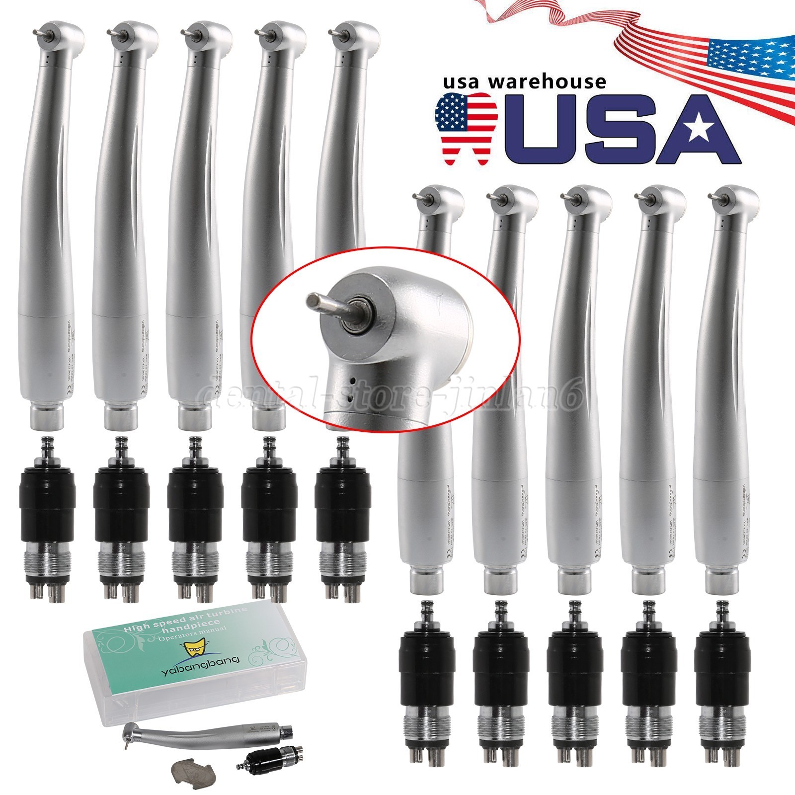 10 Pcs NSK Style Dental High Speed Turbine Handpiece+4 Hole Quick Coupling YBNK4