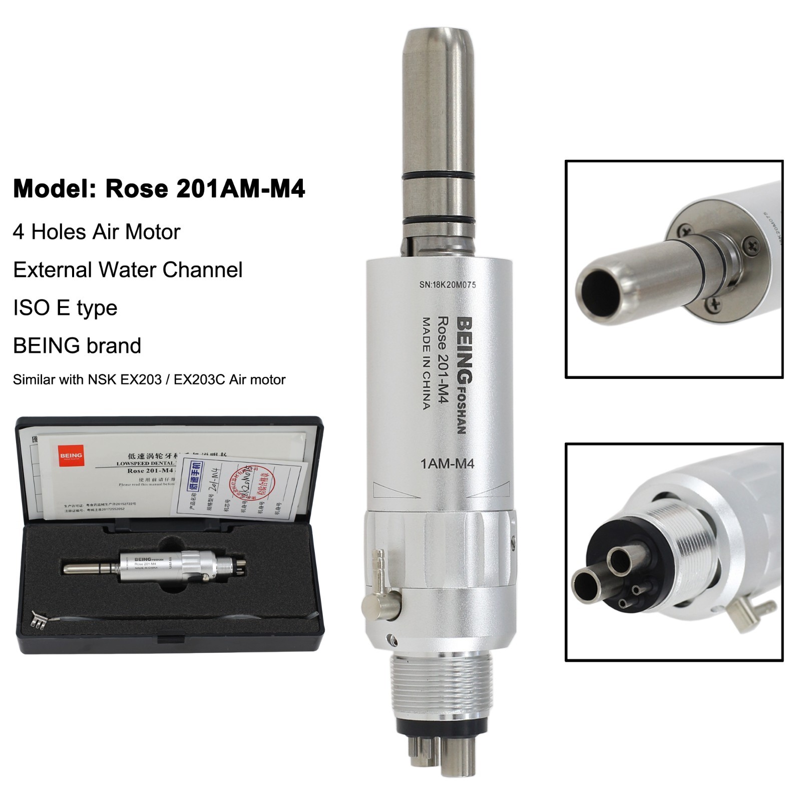 BEING COXO Dental Air Motor 4 6 Hole LED Fiber Optic Slow Speed Handpiece E Type