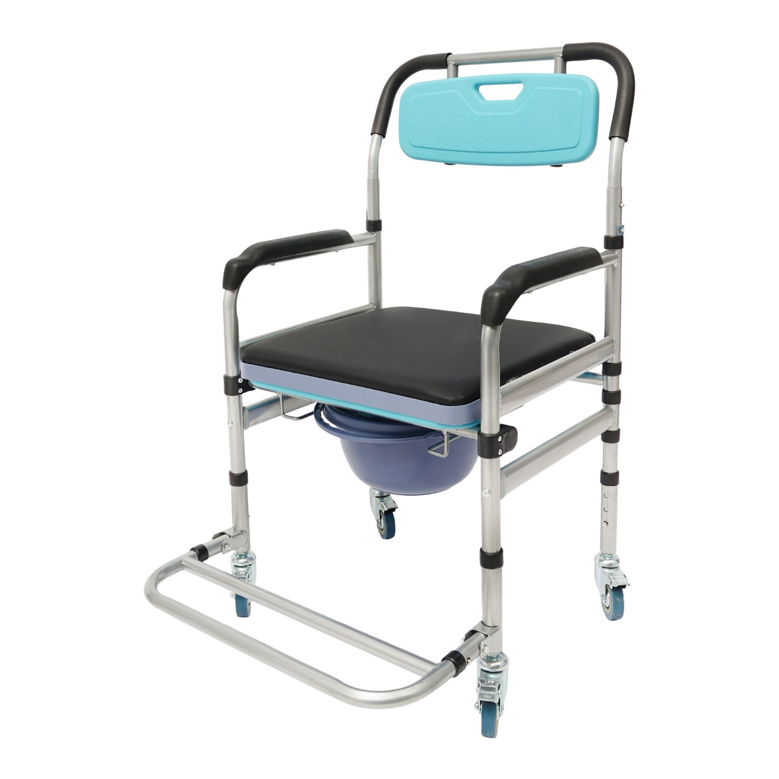 Foldable Shower Chair W/ Wheels Load 330.69lbs Bedside Commode Chair For Elder