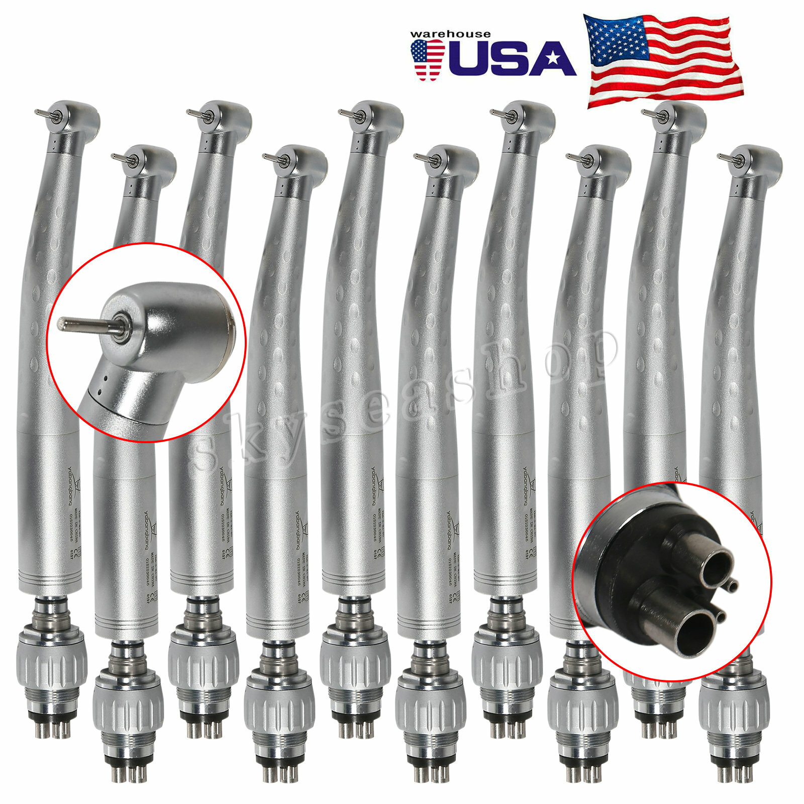 10 Dental High Speed Handpiece + 4 Hole Quick Coupler 360° Swivel YNV