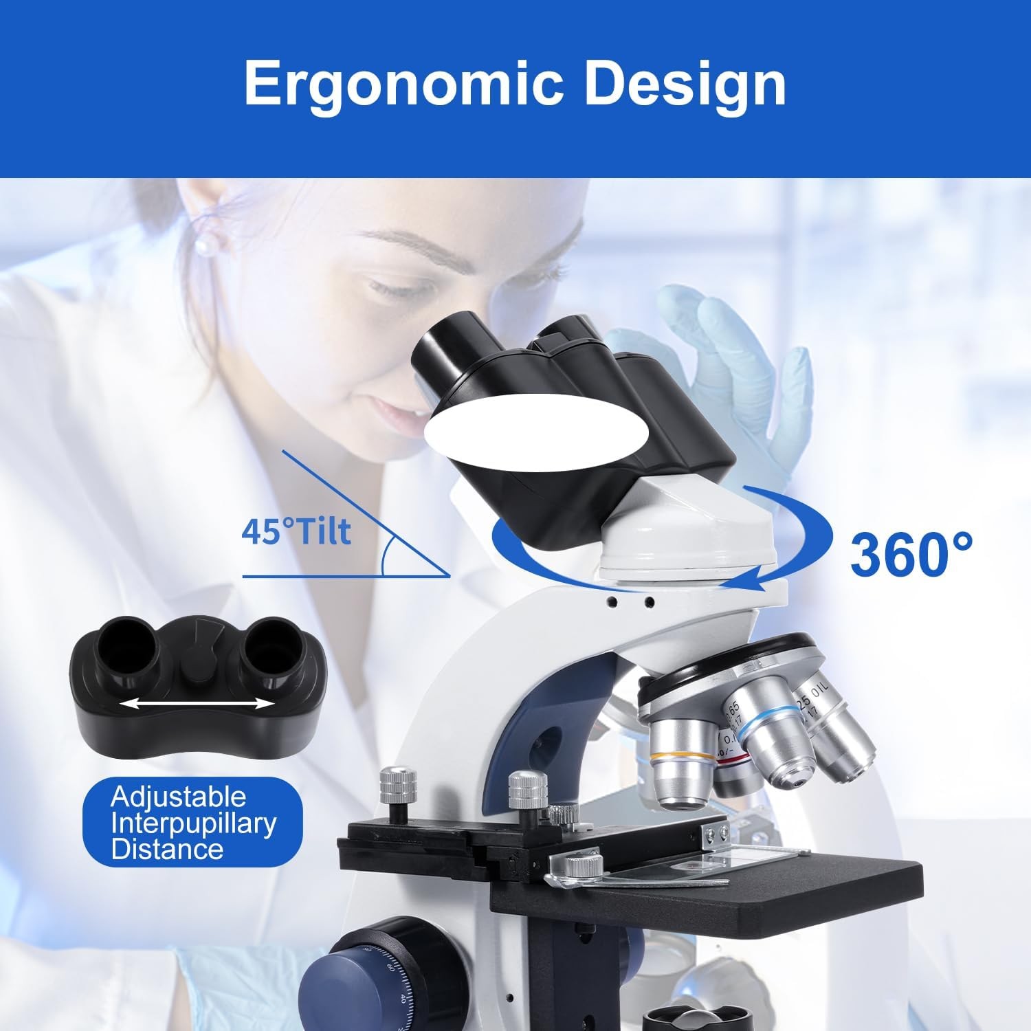 Lab Compound Binocular Microscope 40X-2500X Two-Layer Mechanical Stage LED
