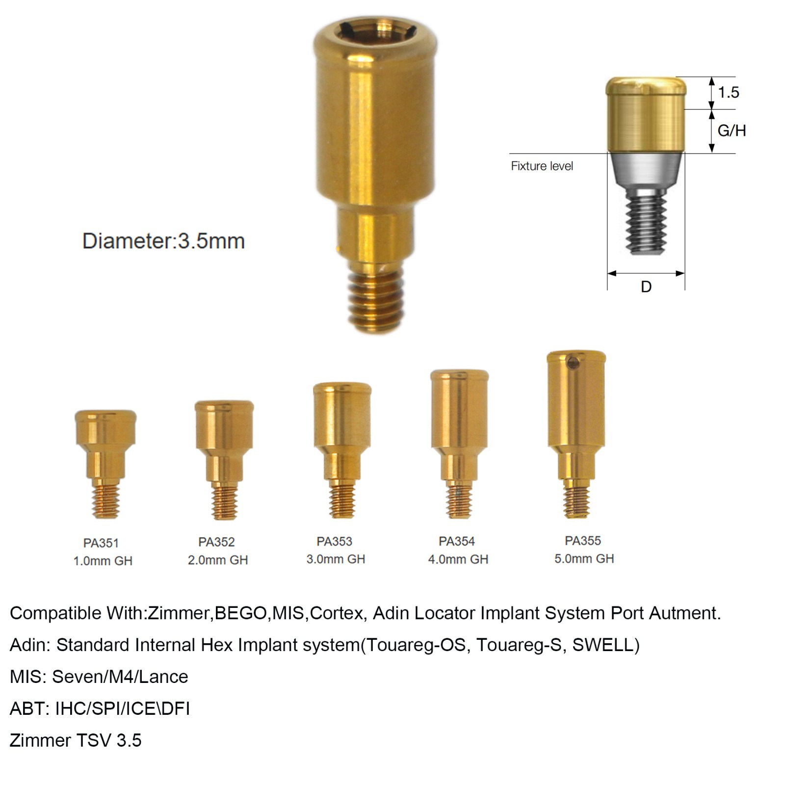 US Zimmer Adin Mis Bego Overdenture locator Abutments &Male Caps Tools For 1-5mm