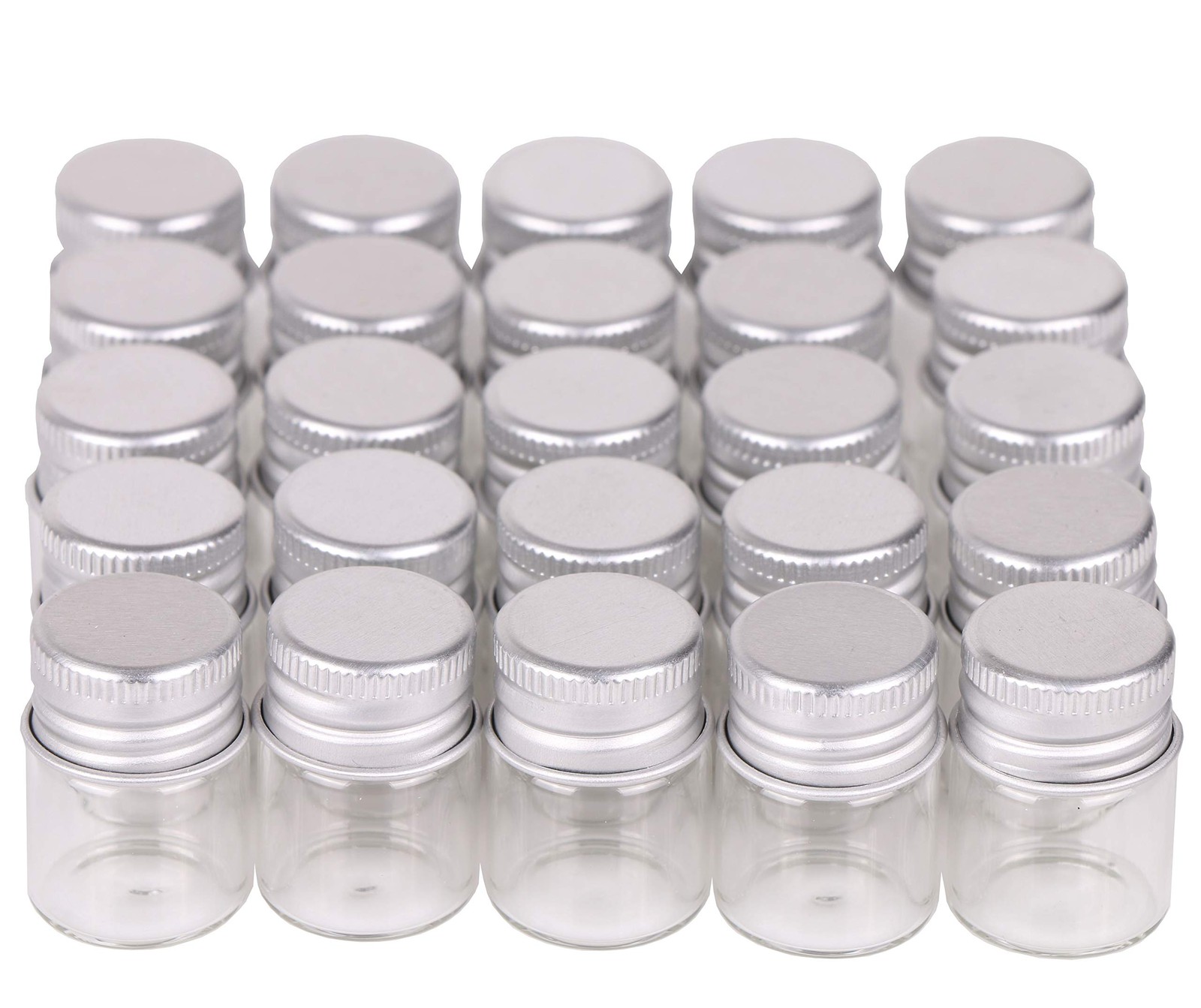 MaxMau 100 Sets Small Glass Bottles with Aluminum Cap Screw Top Lids 5 Millilite