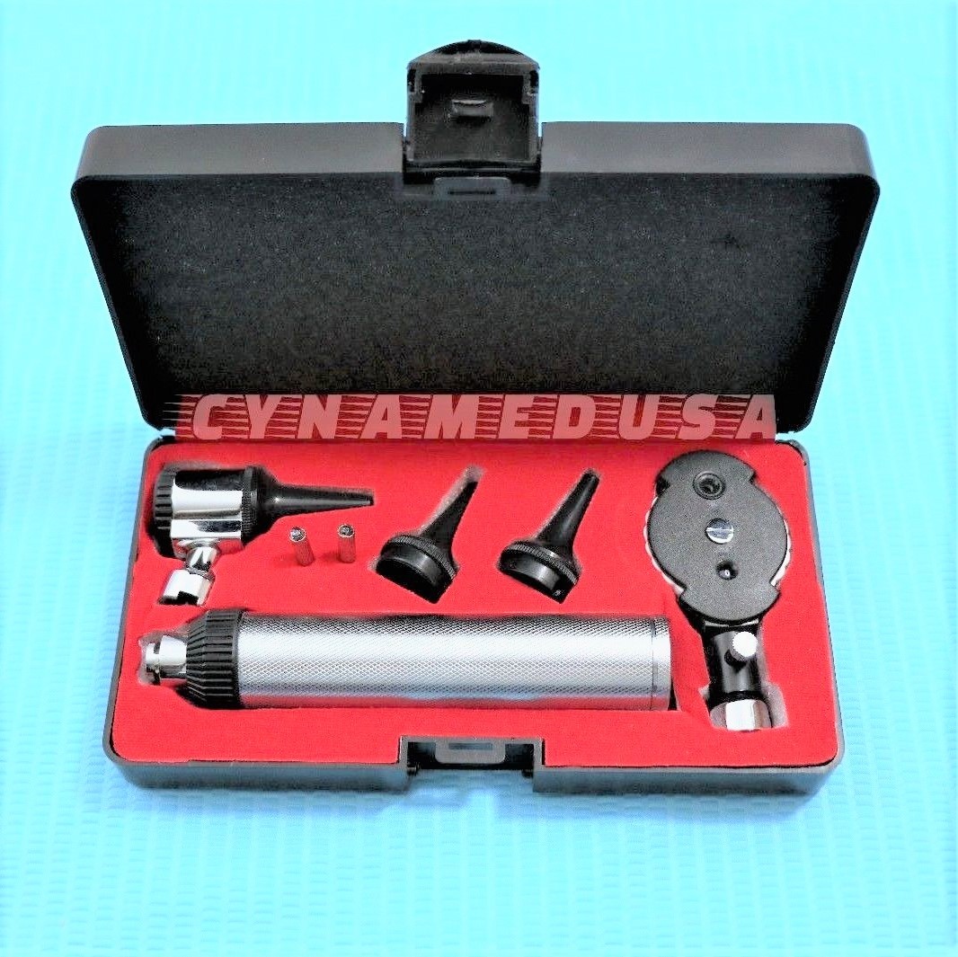 PREMIUM OPHTHALMOSCOPE OTOSCOPE ENT SET HEAD LENS WHEEL DIAGNOSTIC + 2 BULBS