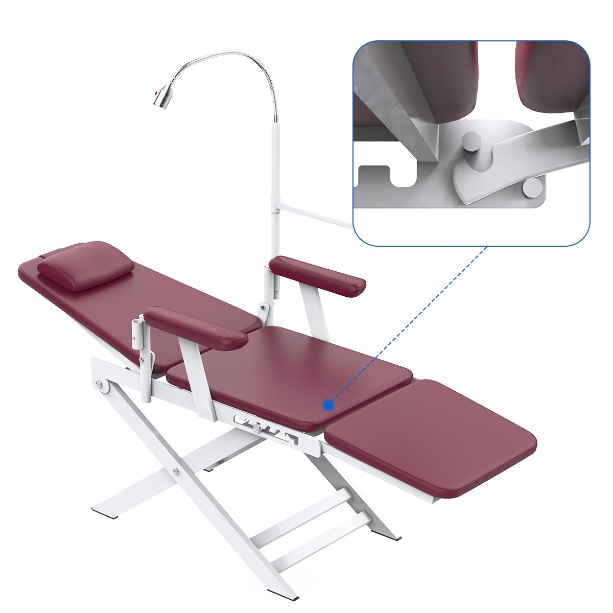 Mobile Dental Portable Folding Chair with Rechargeable Oral LED Light Tray