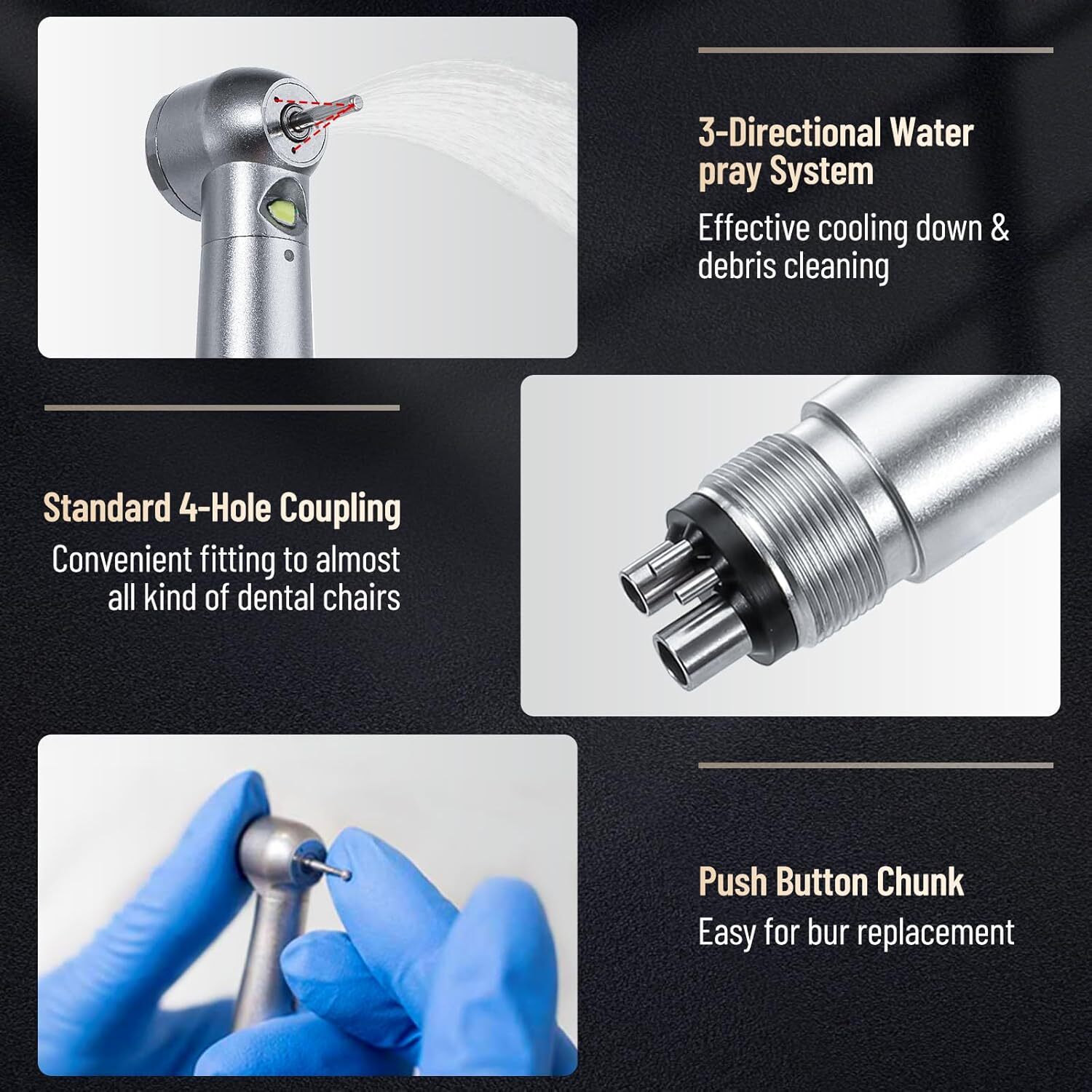 10Pcs eLabPal Dental (LED E-generator) High Speed Handpiece 4 Hole for NSK Style