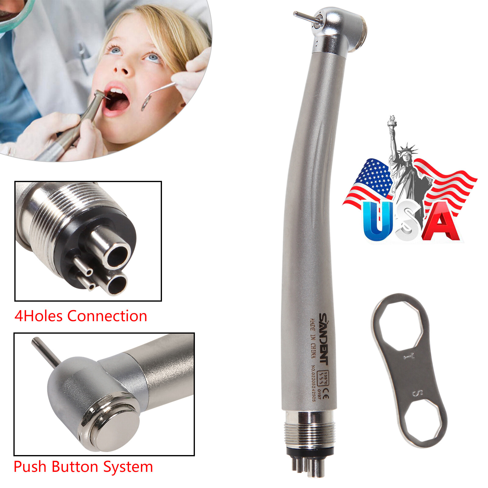 10* SANDENT Dental High Speed Handpiece push button spray 4Hole Midwest fit NSK
