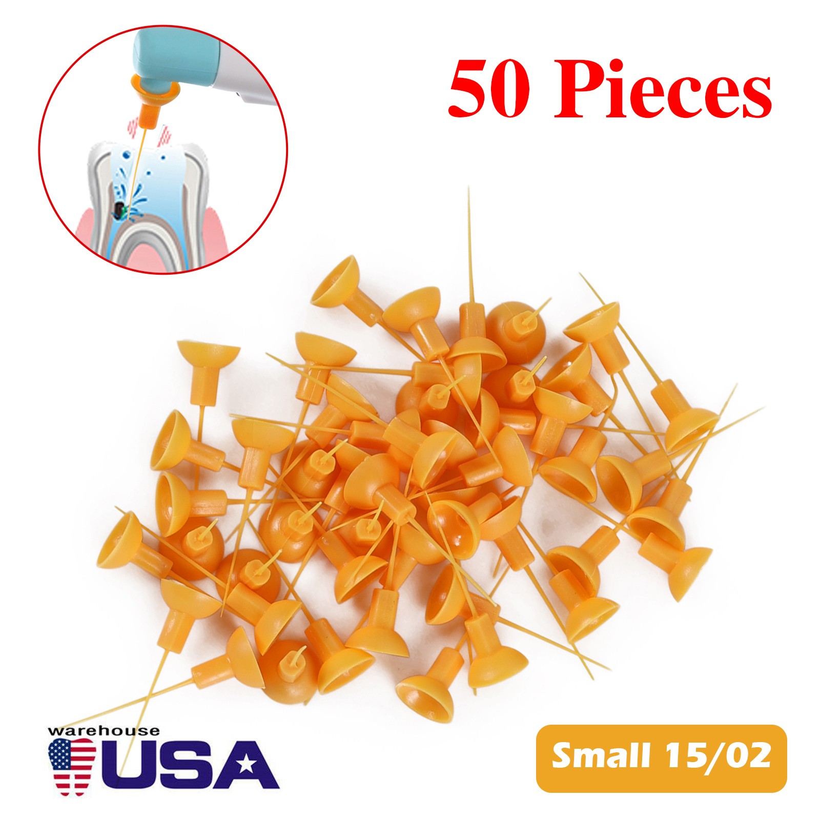 50pcs Dental Endo Ultrasonic Activator Root Canal Irrigator Tips Yellow Small