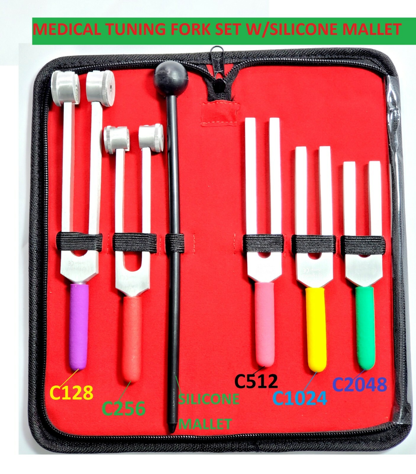 TUNING FORK SET-Tuning Fork Weight Aluminum Clinical Grade Nerve/Sensor W/Hammer