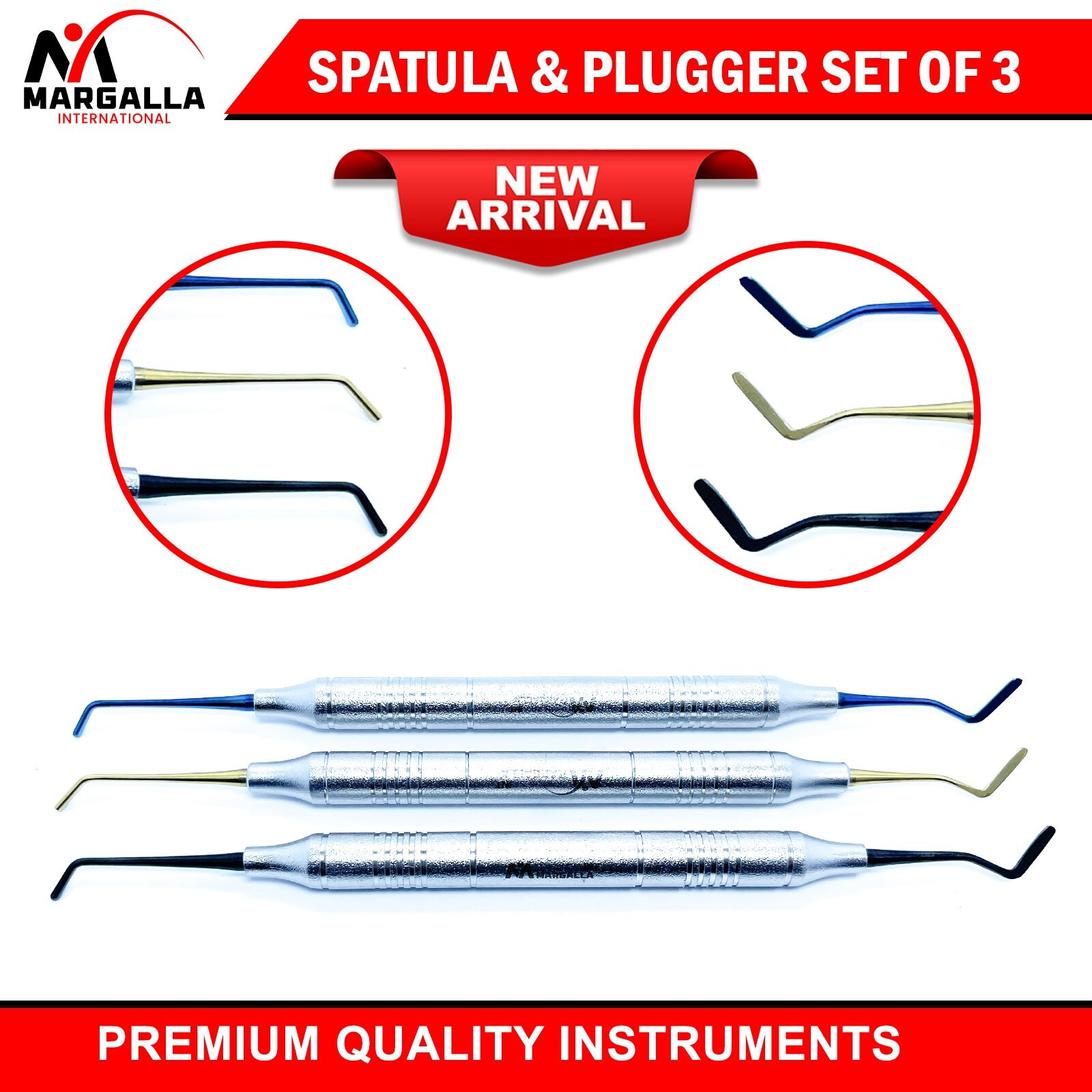 New Arrival Dental Composite Filling Set of 3 Spatula & Plugger Titanium Tips
