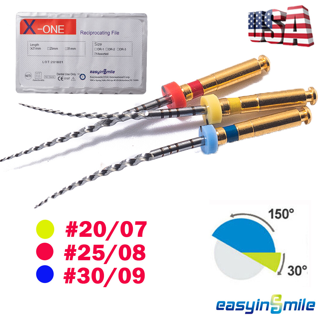 Dental EASYINSMILE X-ONE Endo Rotary File One for engine Motor Reciprocating25MM