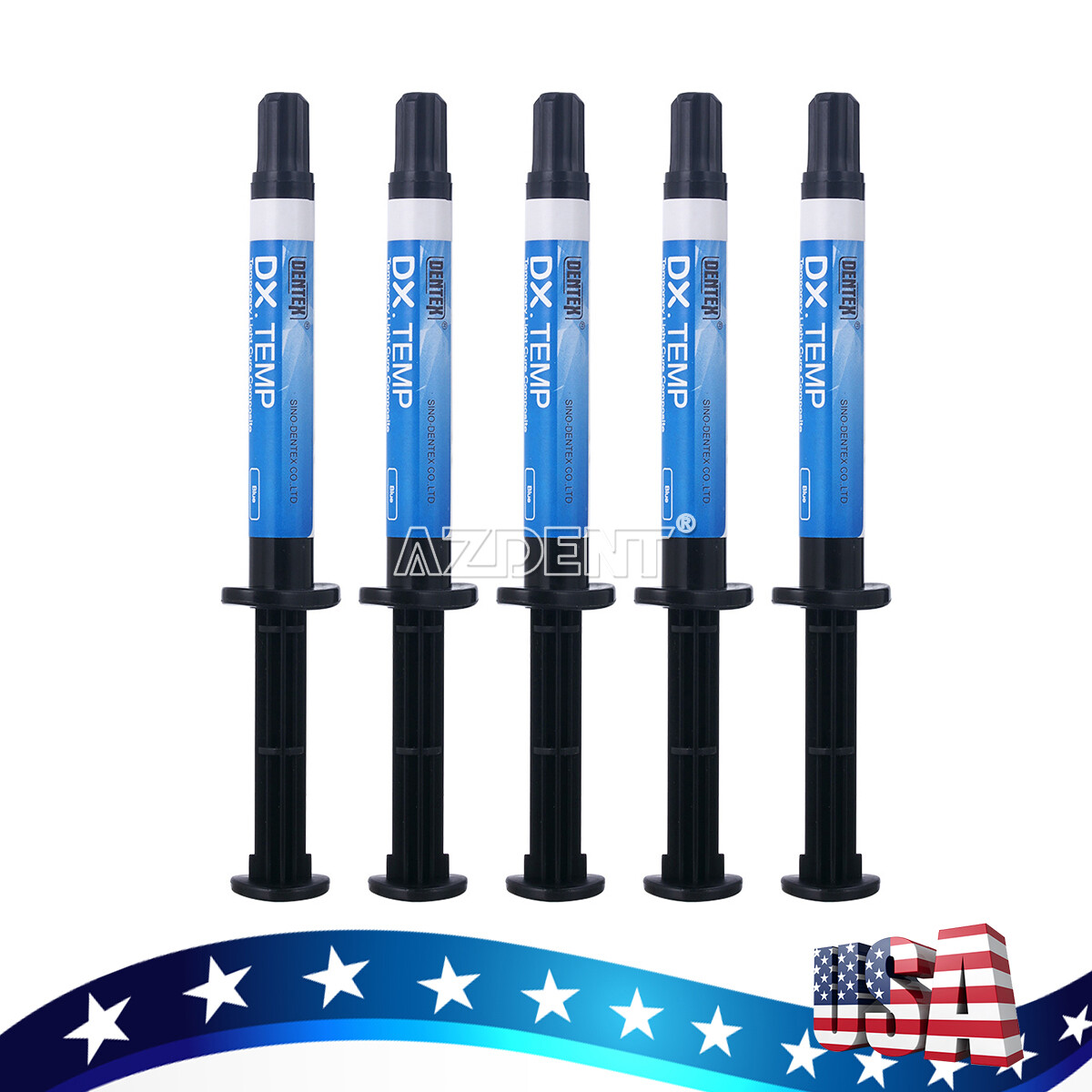 USA 5X Dentex Dental Temporary Light Cure Flow Composite Resin Blue 2.5g/Syringe