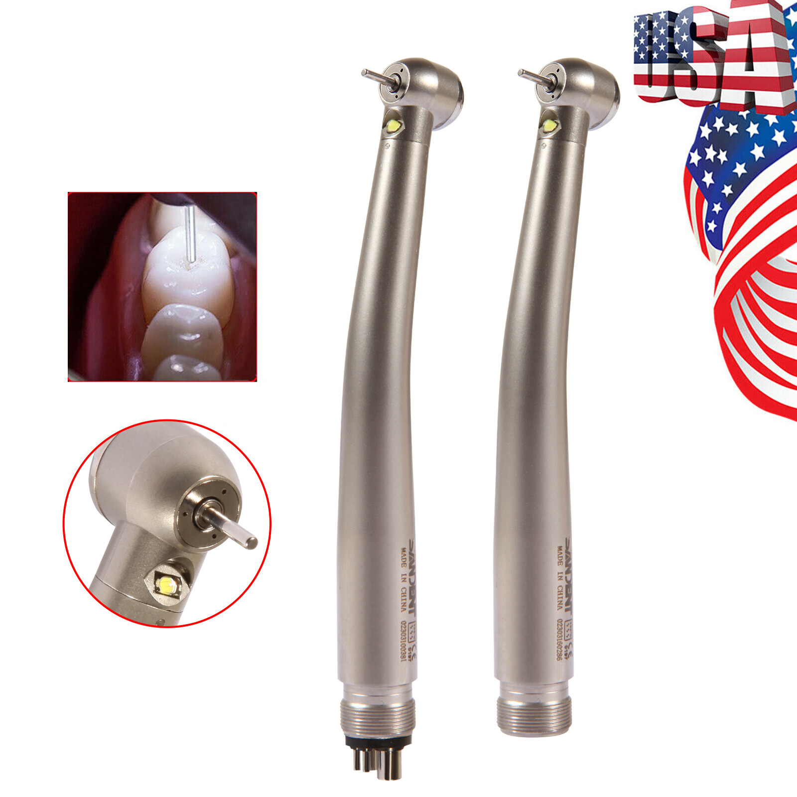 Dental High Speed E generator LED Handpiece Air Turbine Steel Bearings 2 4 Hole