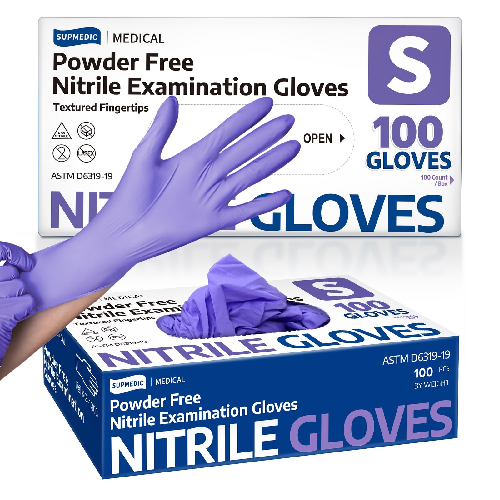 Supmedic Nitrile Exam Gloves, 3.5 Mil Powder-Free Small, Small (Blue Violet)