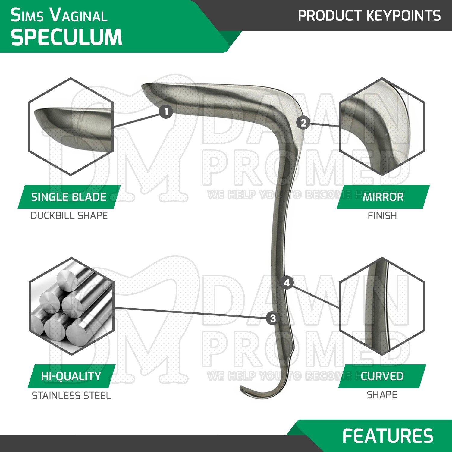 Sims Vaginal Speculum Single Ended 3 Pcs Set (S,M,L) OB/GYN Instrument German Gr