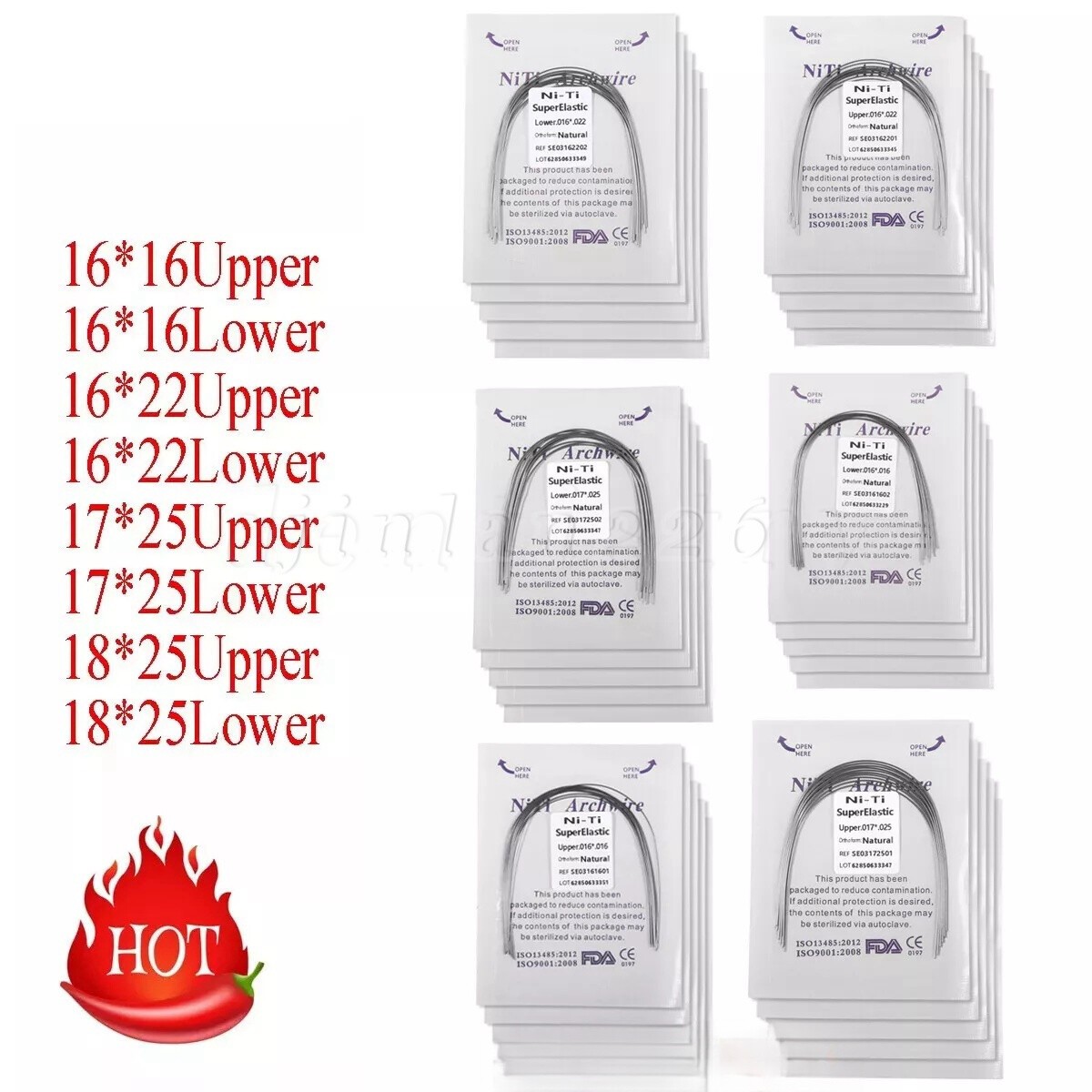 10 Packs Dental Orthodontic Arch Wire Rectangular Niti Super Elastic Upper/Lower