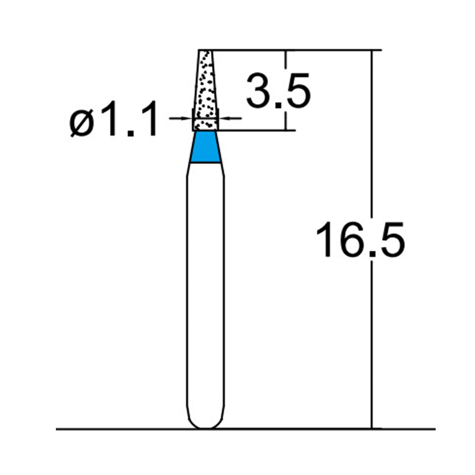 Conical, Truncated 1.1 mm Dia. Medium Grit Diamond Dental Bur 25 Pcs. 168.11M1
