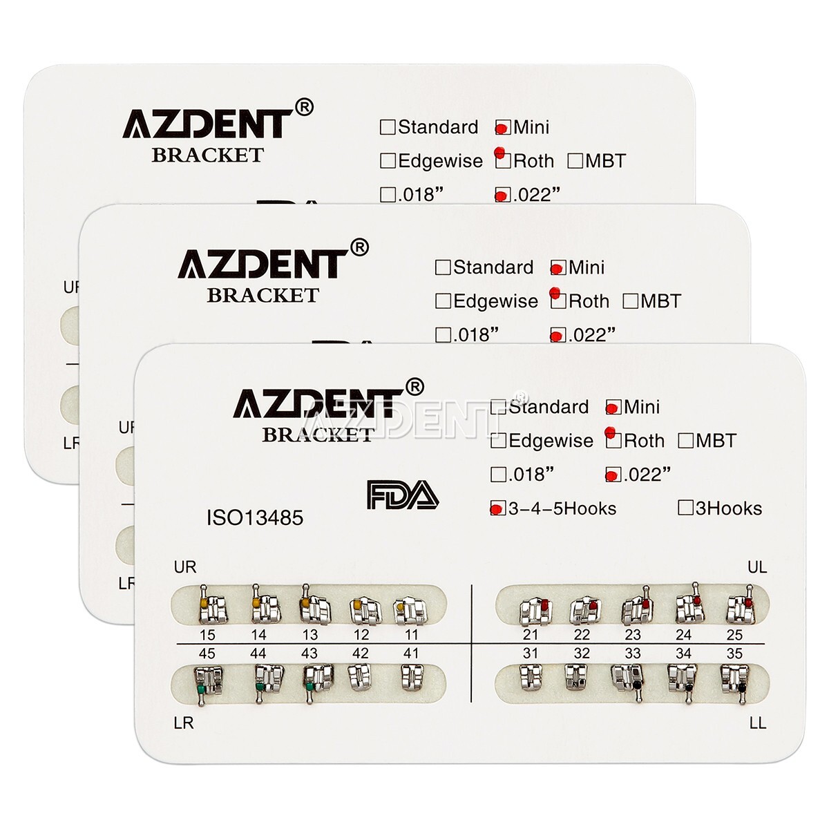 200 Pack AZDENT Dental Orthodontic Bracket Braces Mini Roth Slot.022 Hooks 3-4-5