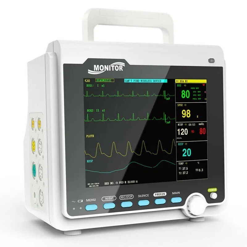 8″ Vital Signs Monitor: ECG, NIBP, SPO2, RESP, PR, TEMP – Human Patient Monitor