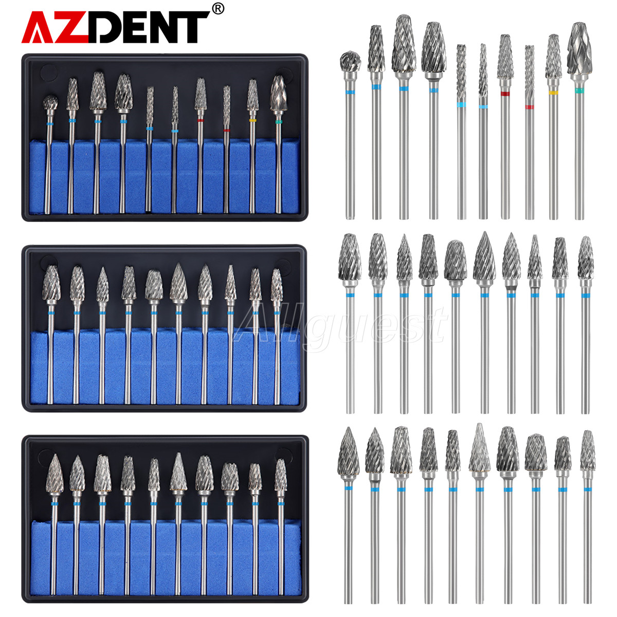 AZDENT Dental Lab Polishing Burs Drills Tungsten Steel Carbide Bur HP 2.35mm