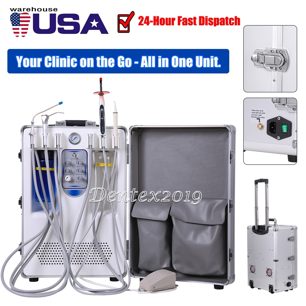 Portable Mobile Dental Delivery Unit System Suction Air Compressor Motor 4Hole