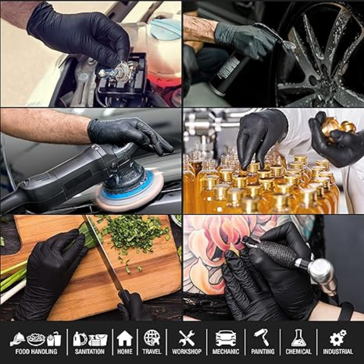 HD Black Nitrile Disposable Gloves, Box of 100, Size Large, 6 Mil