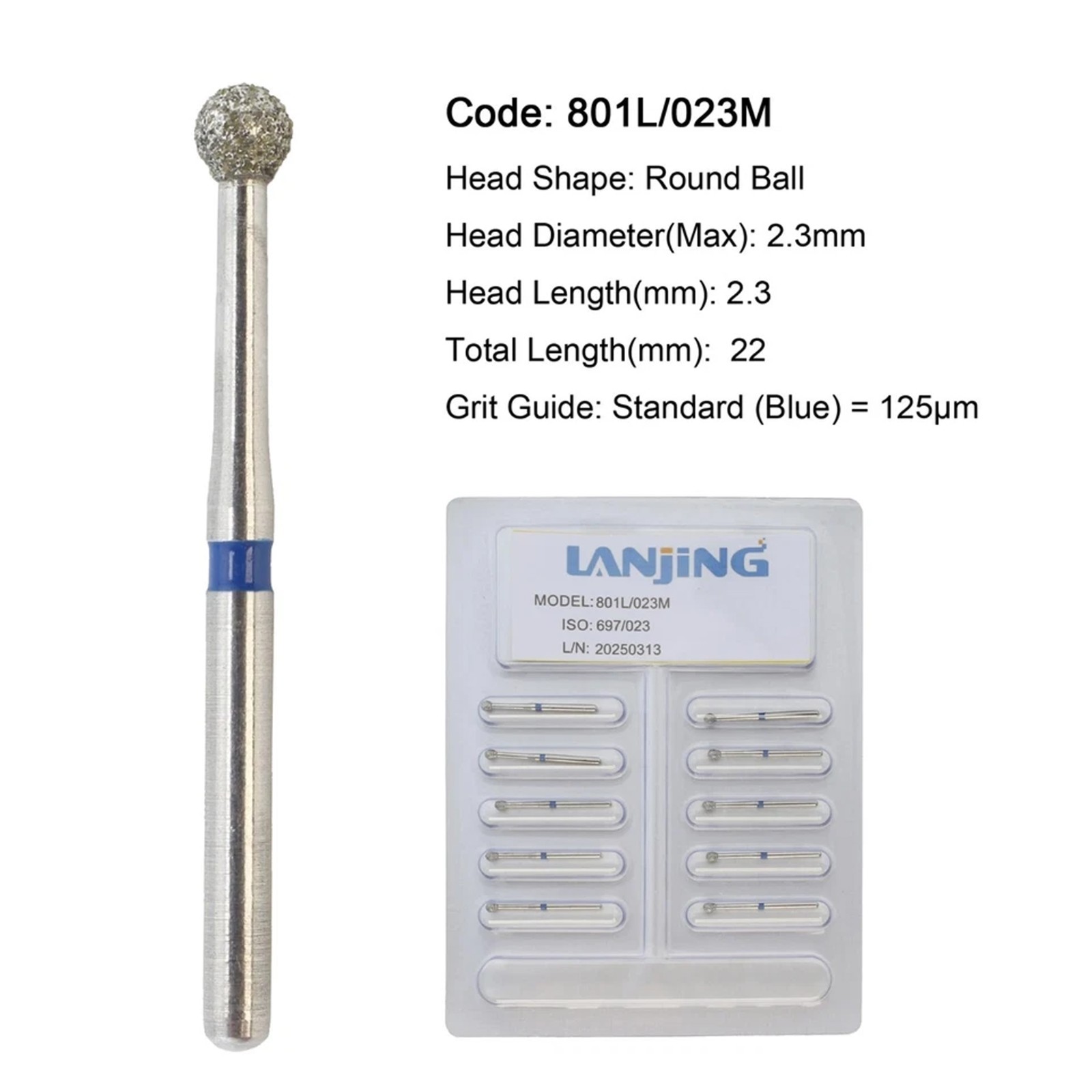 Dental Diamond Burs Round Surgical Long Ball Barrel FG High Speed 801 801L 811