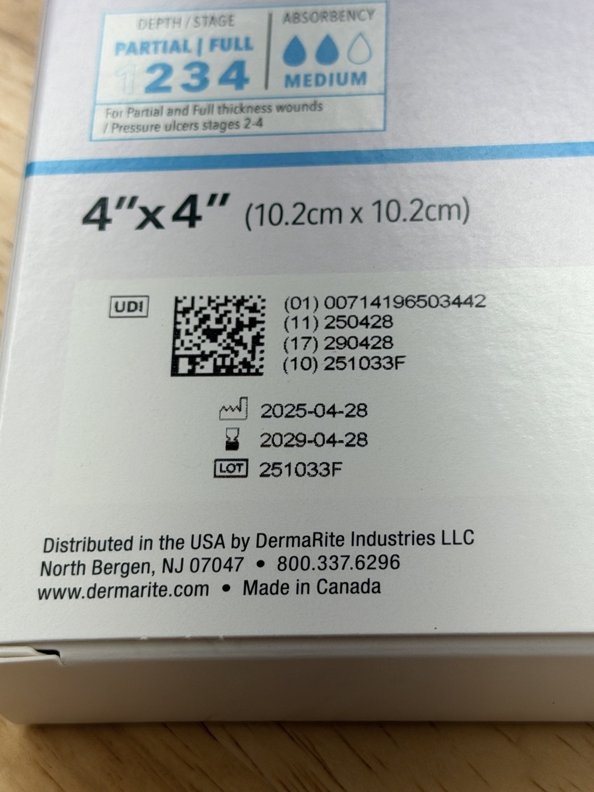 DermaRite DermaCol/Ag Collagen Dressing with Silver 4x4in 10pcs 00503E exp 4/29