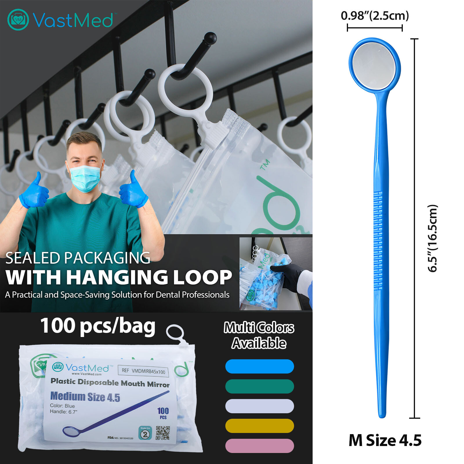 Disposable Dental Mouth Mirrors Plastic Mouth Exam Mirror Reflector Multi Colors
