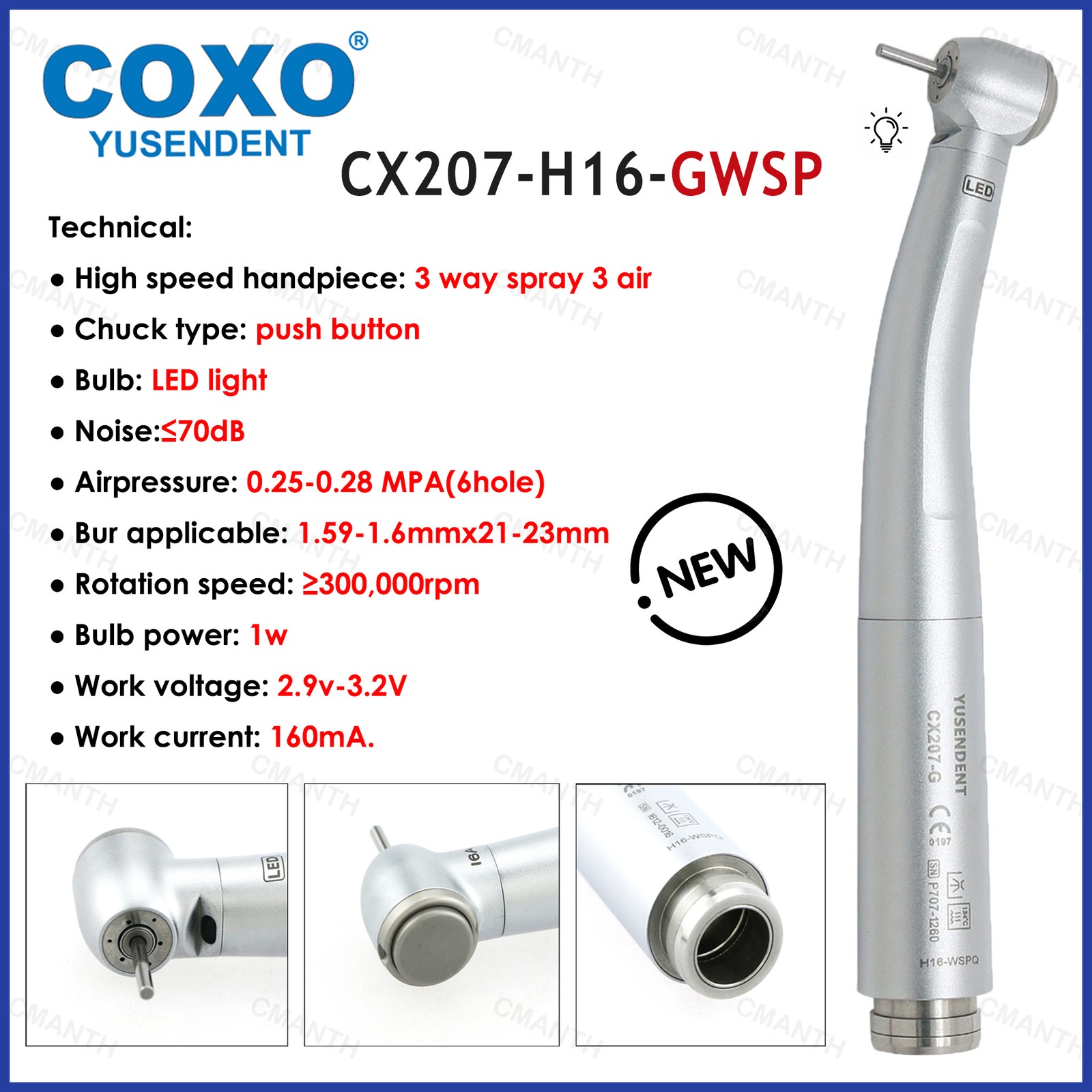 US COXO Dental High Speed Handpiece Fiber Optic Turbine 6Pin Coupler Fit W/H