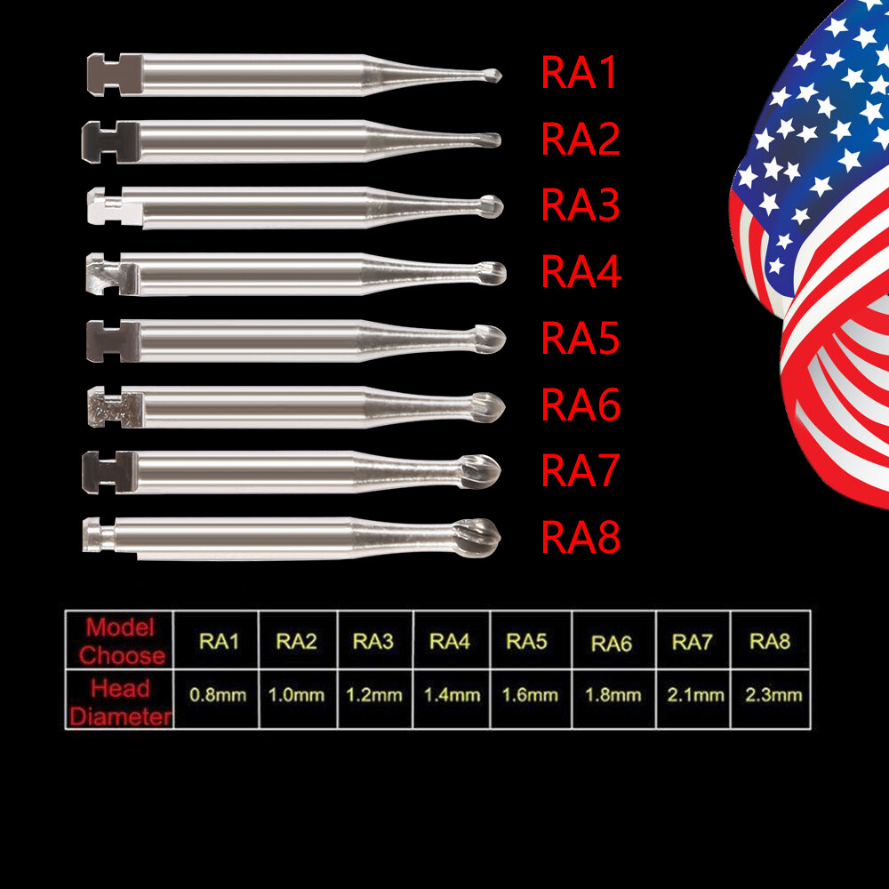8 Types Dental Round Carbide Bur for Slow Speed Latch Type RA 1# – 8# Burs