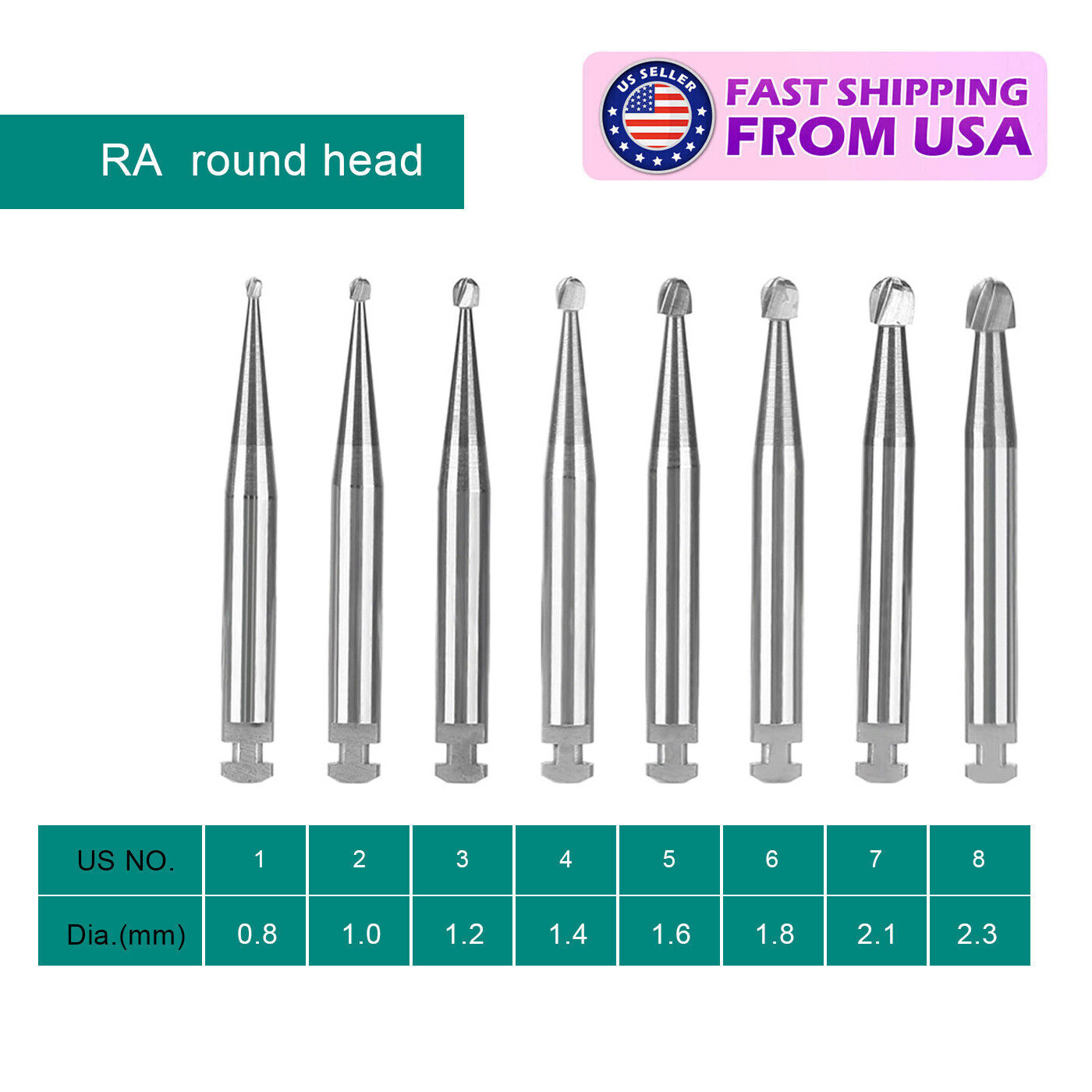 5-100 Dental Carbide Round Burs Regular Length Latch Burs Low Speed RA 2 4 6