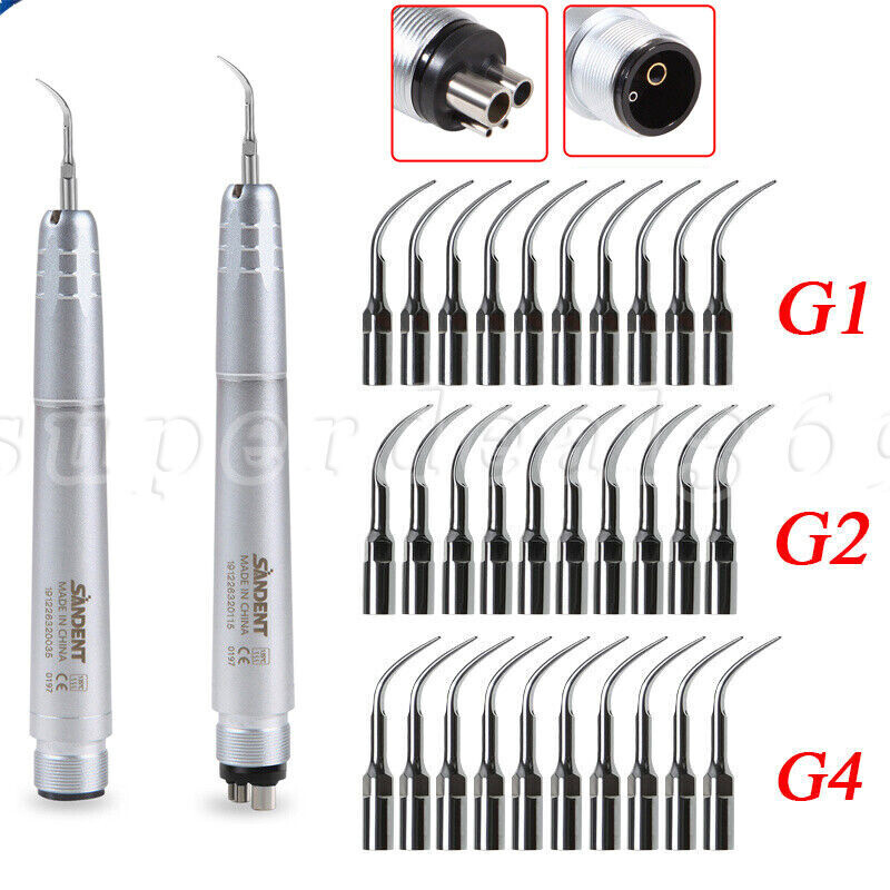 1-10* Dental Ultrasonic Air Perio Scaler Handpiece 2&4-Holes & G1 G2 G4 Tips ns