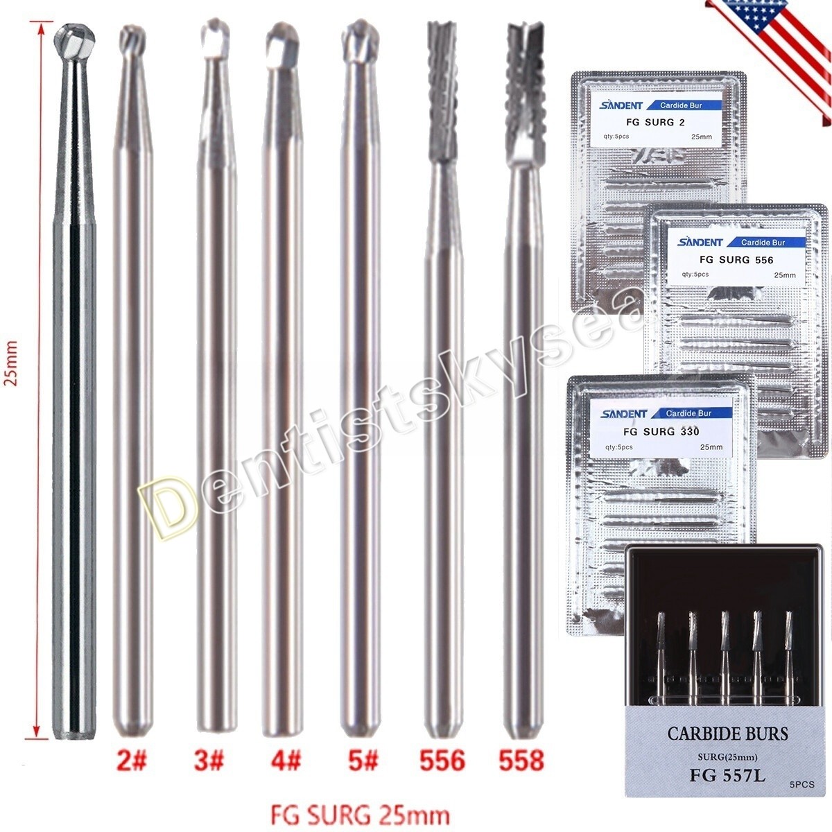 Dental Surgical Bur 25mm FG SL Carbide Burs Friction Grip Long High Speed