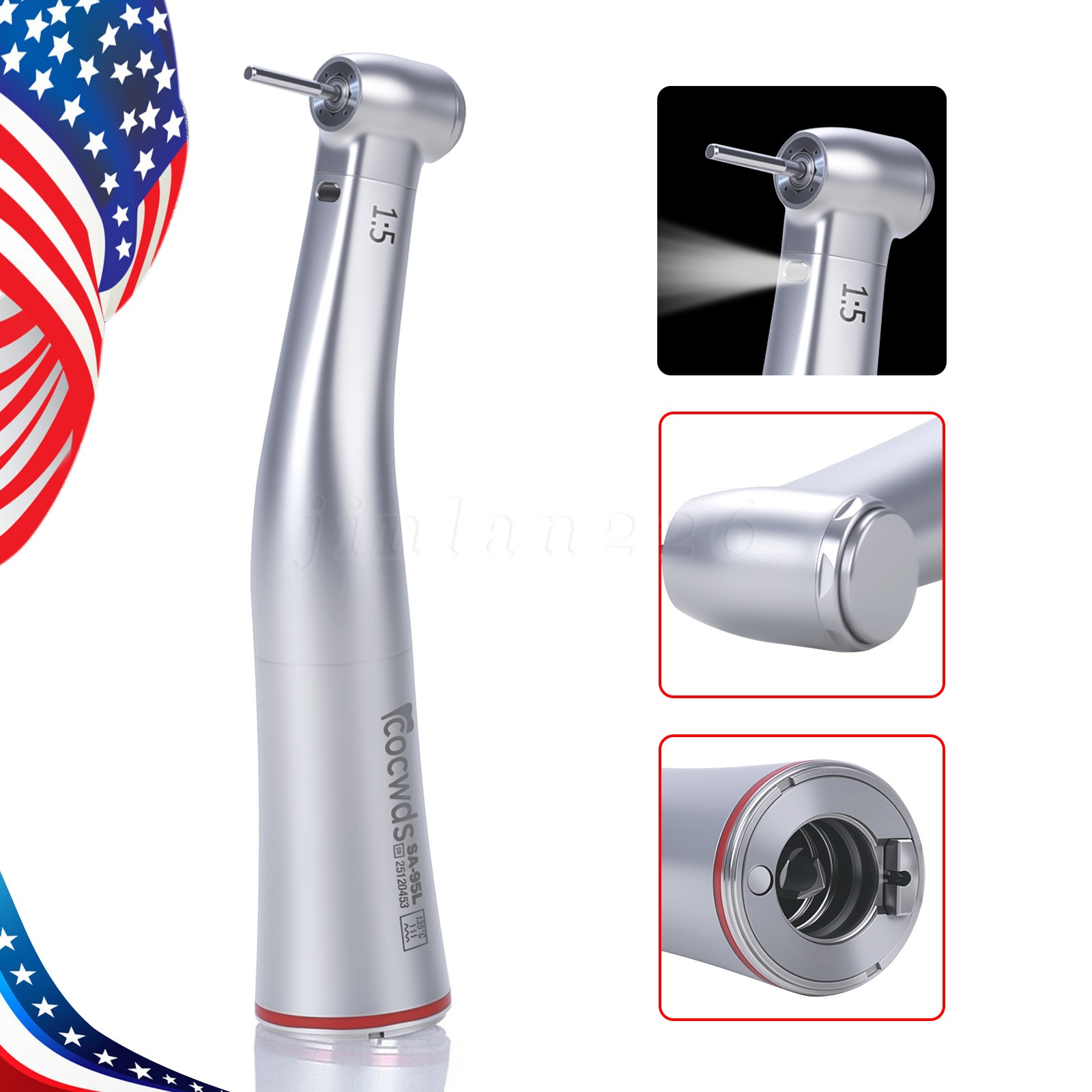 Dental LED 1:5 Contra Angle Angulo Inner Spray Contrangulo Turbina Handpiece