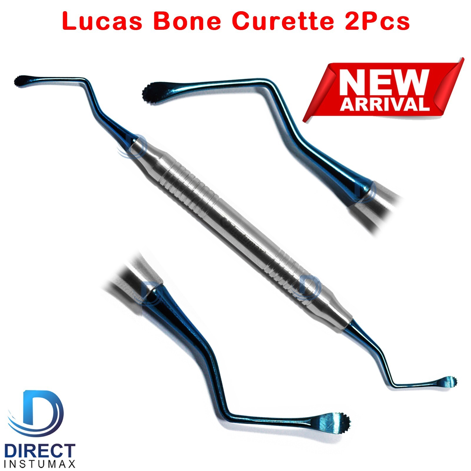 Dental Lucas Bone Curettes Set of 2 Surgical Curettes Titanium Blue Coated